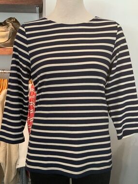 Galathee 3/4 sleeve cotton t-shirts navy/white stripe Saint James